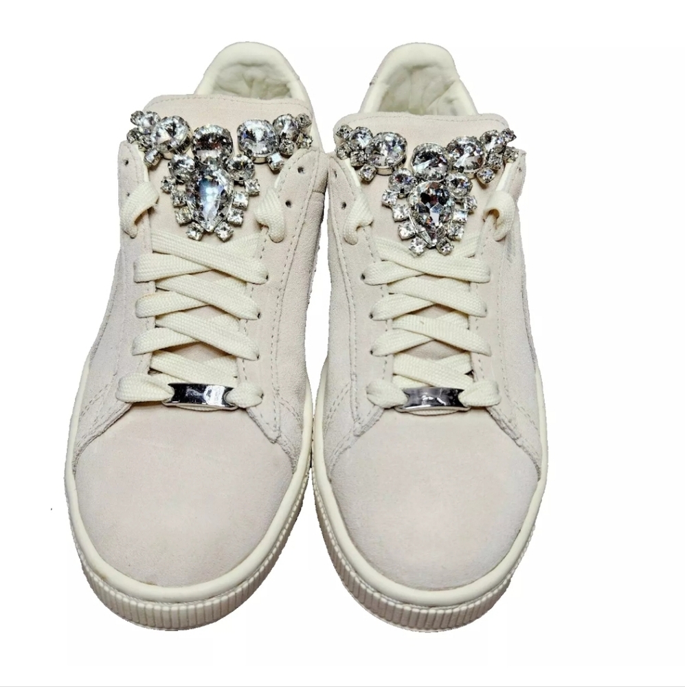 PUMA Basket Jewels Rhinestone Sneakers NEW! $170 Sz 7 Cream Suede 361884 02